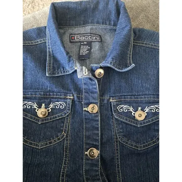 Vintage 90s Embroidered Country Cottage Medium Blue Denim Jacket Womens Sz PM - Picture 6 of 11